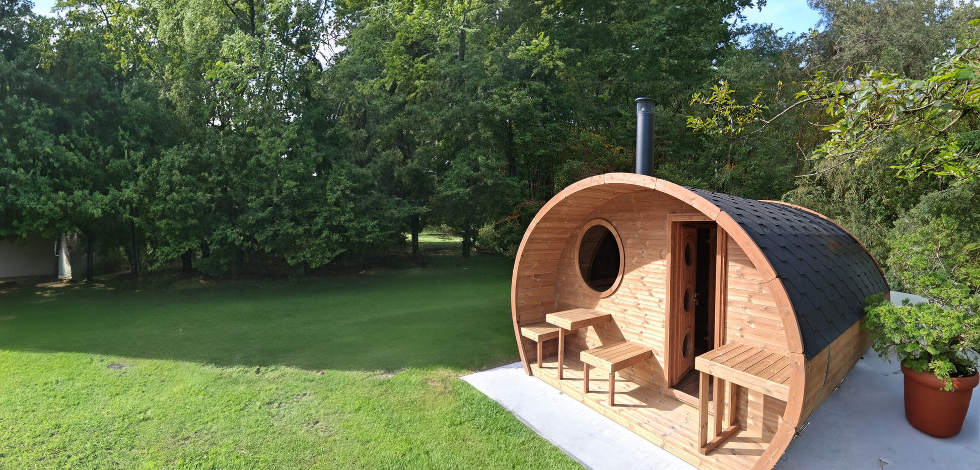 SaunaLife G11 Garden Series 8-Person Outdoor Sauna Kit, installed view 2