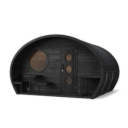 SaunaLife G11 Garden Series 8-Person Outdoor Sauna Kit, black finish, three quarter view
