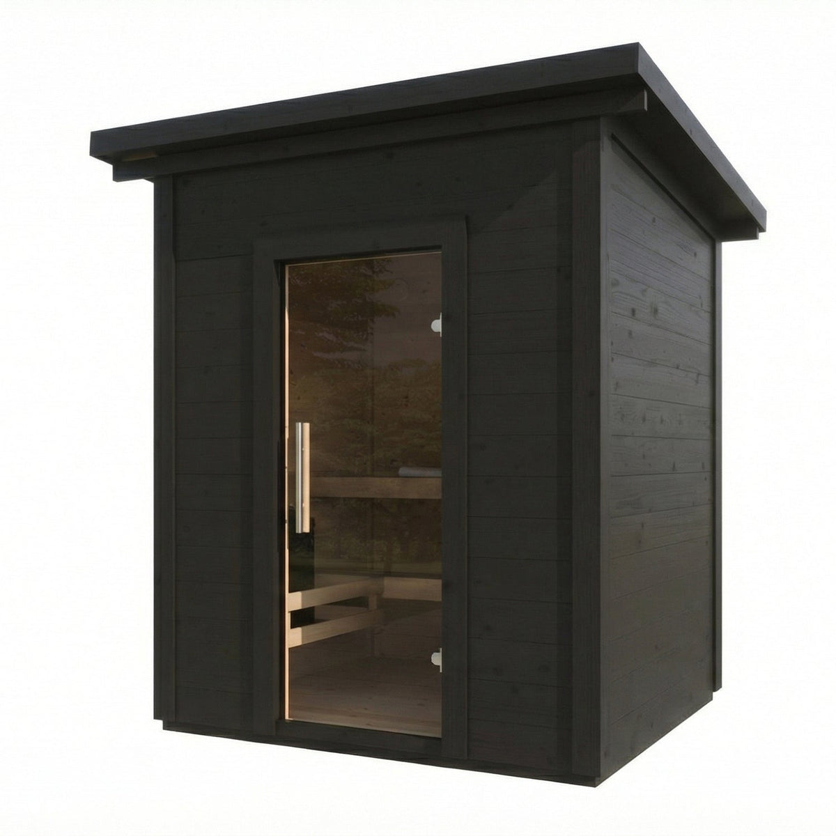 SaunaLife G2 Garden Series 4-Person Outdoor Sauna Kit, black finish, three quarter view