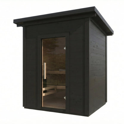 SaunaLife G2 Garden Series 4-Person Outdoor Sauna Kit, black finish, three quarter view
