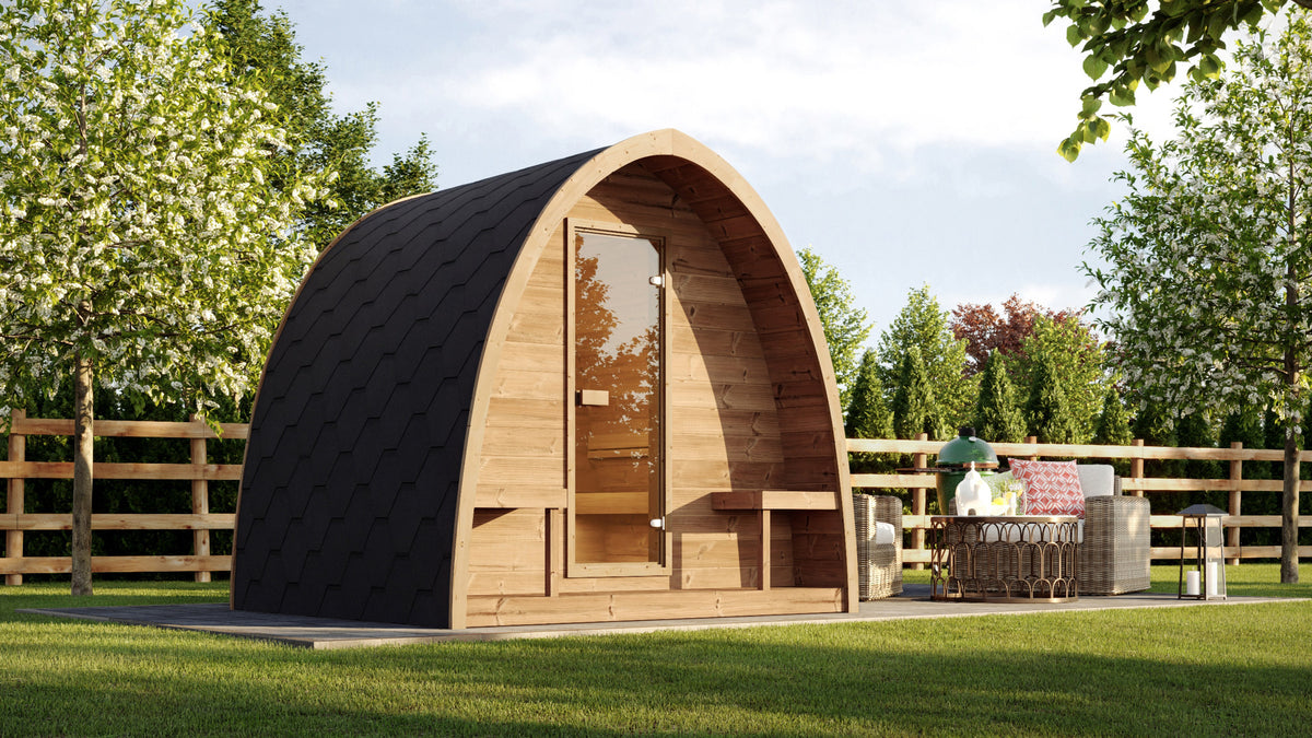 SaunaLife G3 Garden Series Outdoor Sauna Kit, Arched Roof, installed view 7
