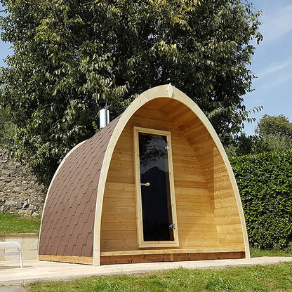 SaunaLife G3 Garden Series Outdoor Sauna Kit, Arched Roof, installed view 8