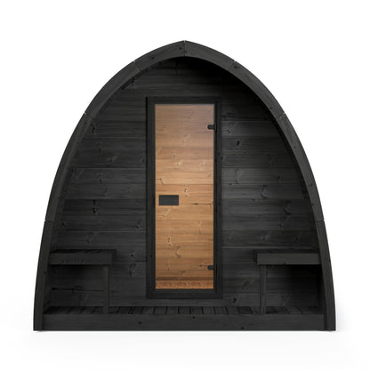 SaunaLife G3 Garden Series Outdoor Sauna Kit, Arched Roof, black finish, front elevation
