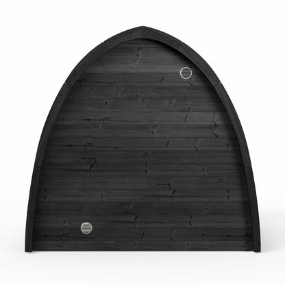 SaunaLife G3 Garden Series Outdoor Sauna Kit, Arched Roof, black finish, rear elevation