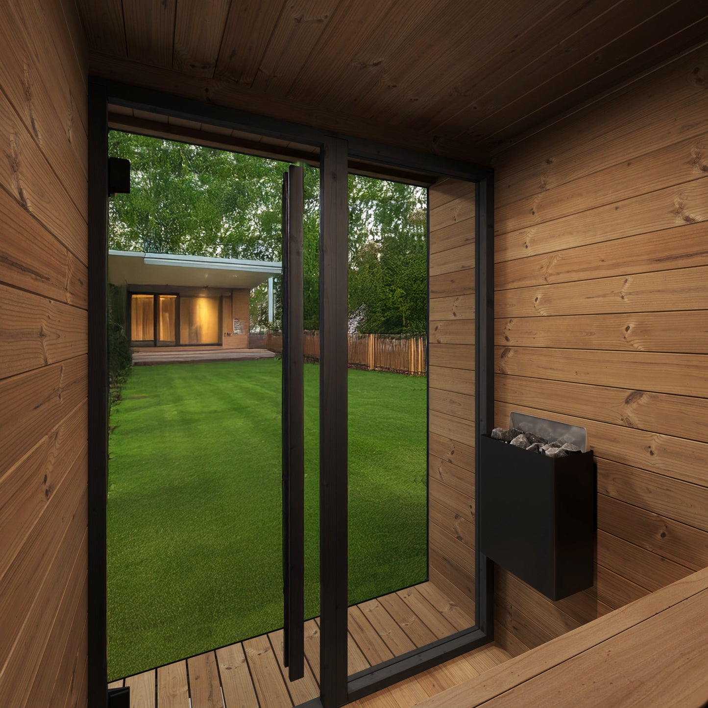 SaunaLife GL4 Garden Luxury 4-Person Outdoor Sauna Kit, installed view 5