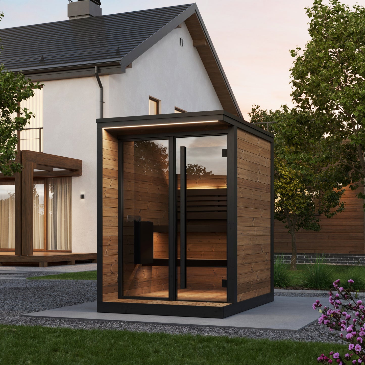 SaunaLife GL4 Garden Luxury 4-Person Outdoor Sauna Kit, installed view 6