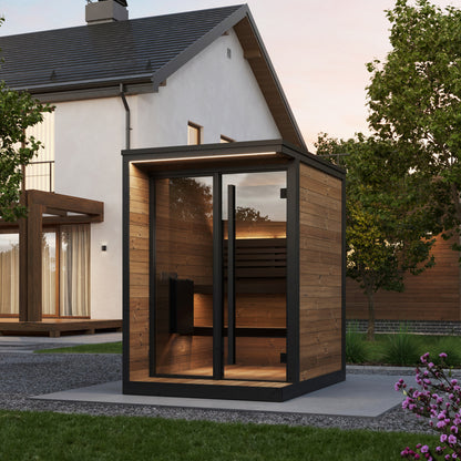 SaunaLife GL4 Garden Luxury 4-Person Outdoor Sauna Kit, installed view 6
