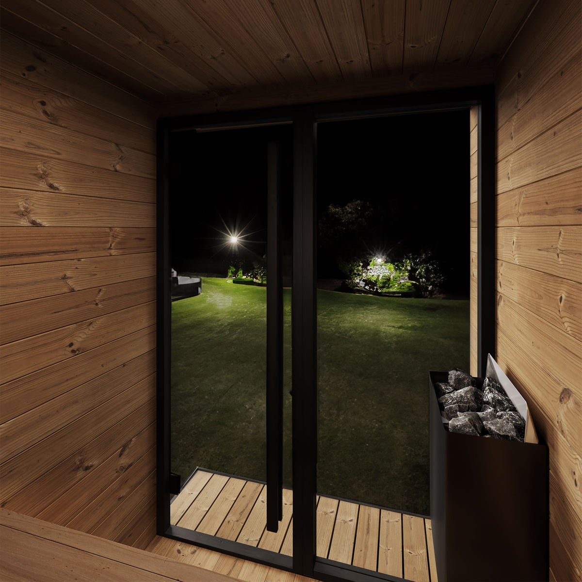SaunaLife GL4 Garden Luxury 4-Person Outdoor Sauna Kit, installed view 7