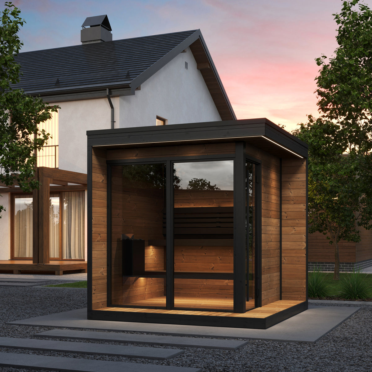 SaunaLife GL6 Garden Luxury 6-Person Outdoor Sauna Kit, installed view 6