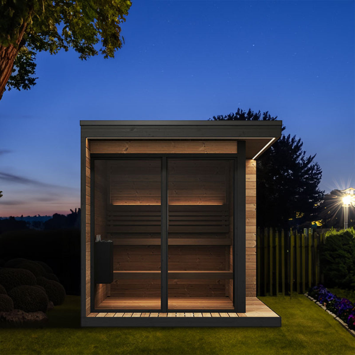 SaunaLife GL6 Garden Luxury 6-Person Outdoor Sauna Kit, installed view 8