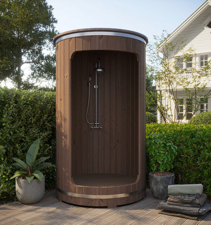 SaunaLife R3 Rain Series Outdoor Barrel Shower Kit, installed view 2