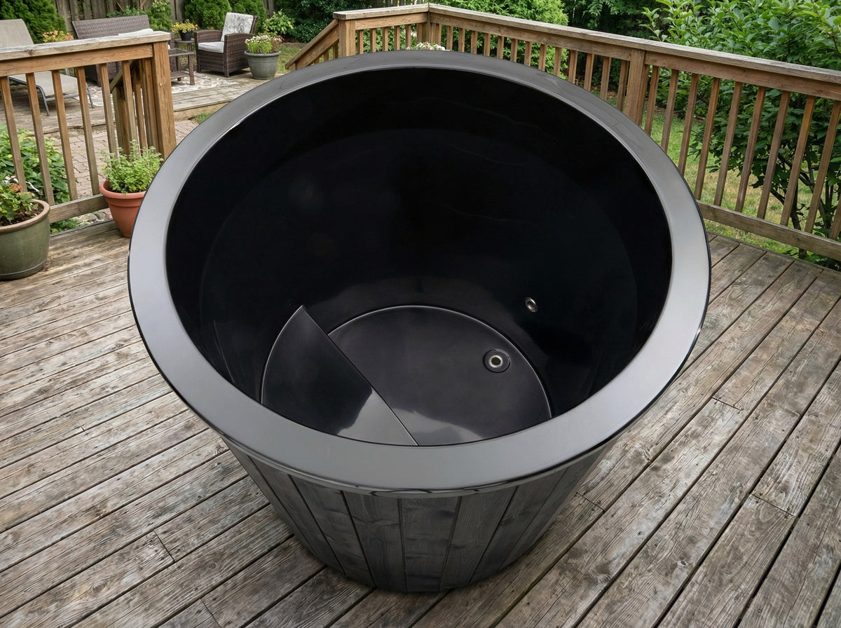 SaunaLife S1B Soak Series 1-Person Cold Plunge Tub, Black, installed view 3