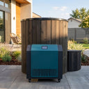 SaunaLife S1 Package Soak Series 1-Person Cold Plunge Tub with Chiller, installed in a garden