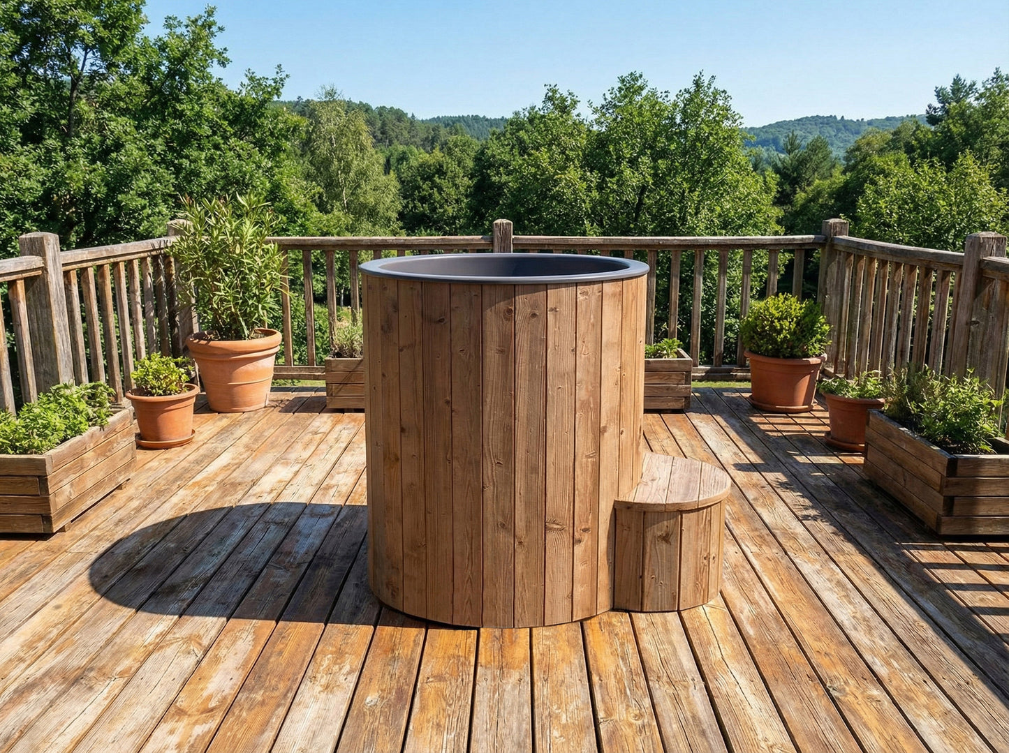 SaunaLife S1N Soak Series 1-Person Cold Plunge Tub, Natural, installed view 3