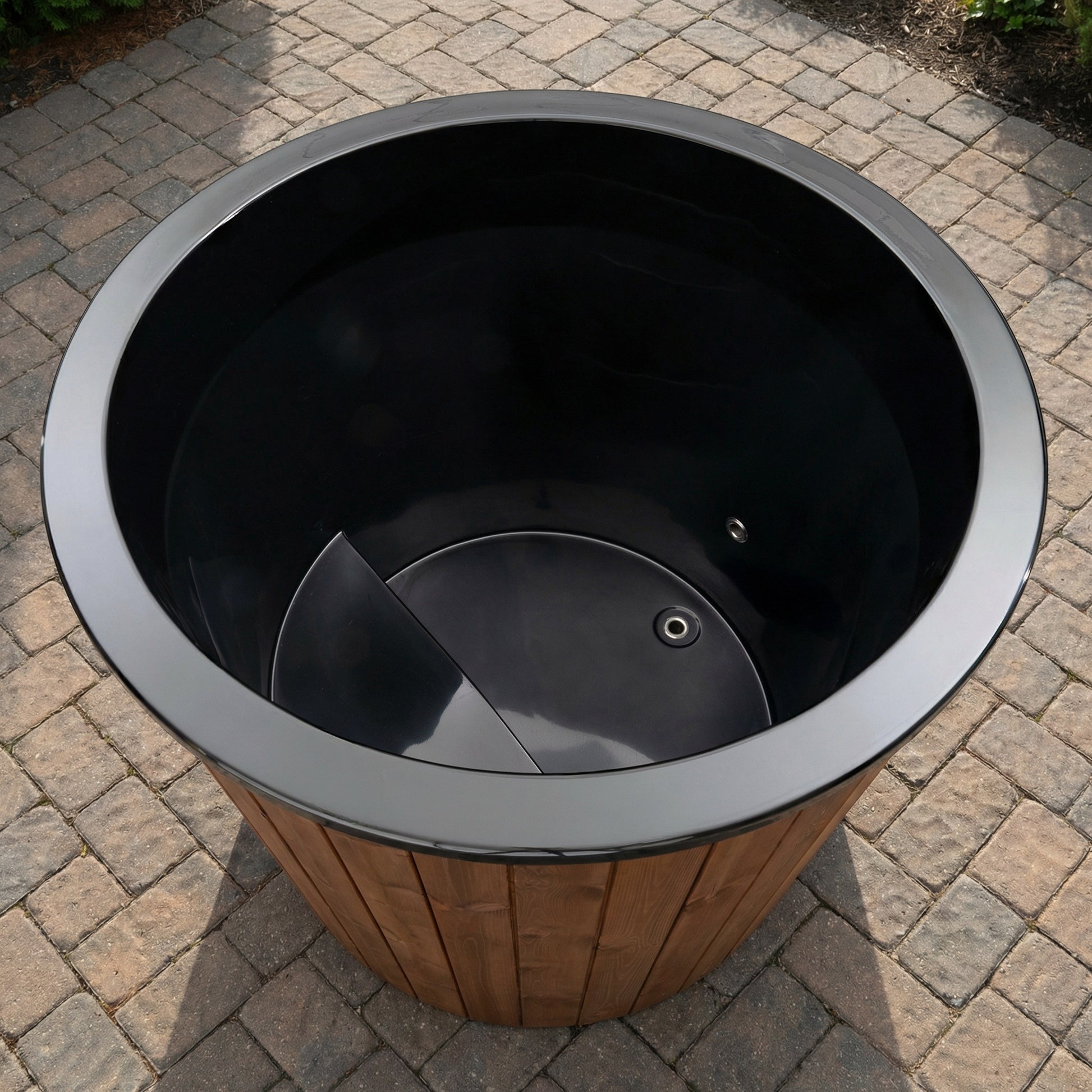 SaunaLife S1NC Soak Series 1-Person Cold Plunge Tub with Chiller, Natural, installed view 2