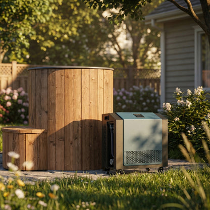 SaunaLife S1NC Soak Series 1-Person Cold Plunge Tub with Chiller, Natural, installed view 3