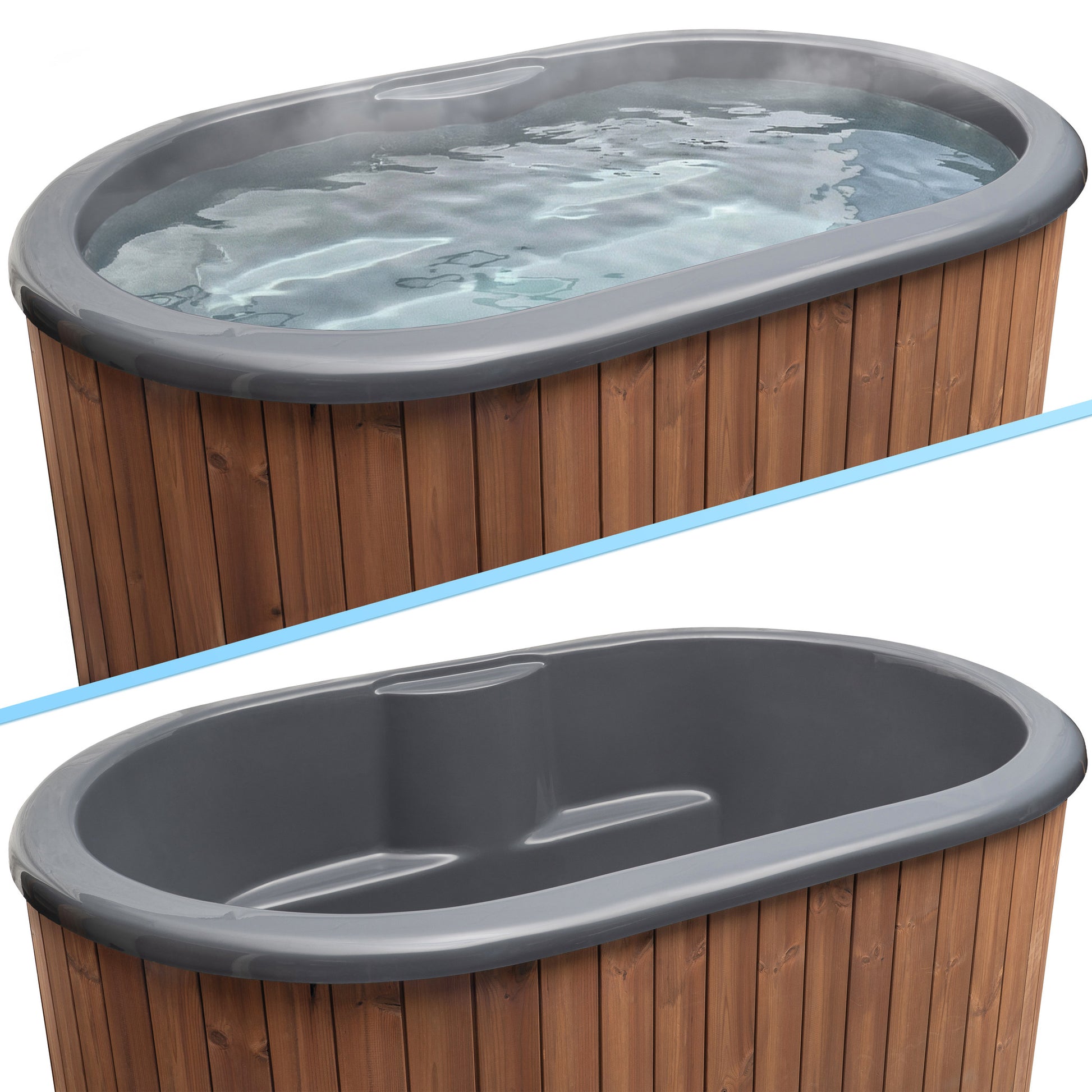 SaunaLife S2NC Soak Series 2-Person Cold Plunge Tub with Chiller, Natural, installed view 4