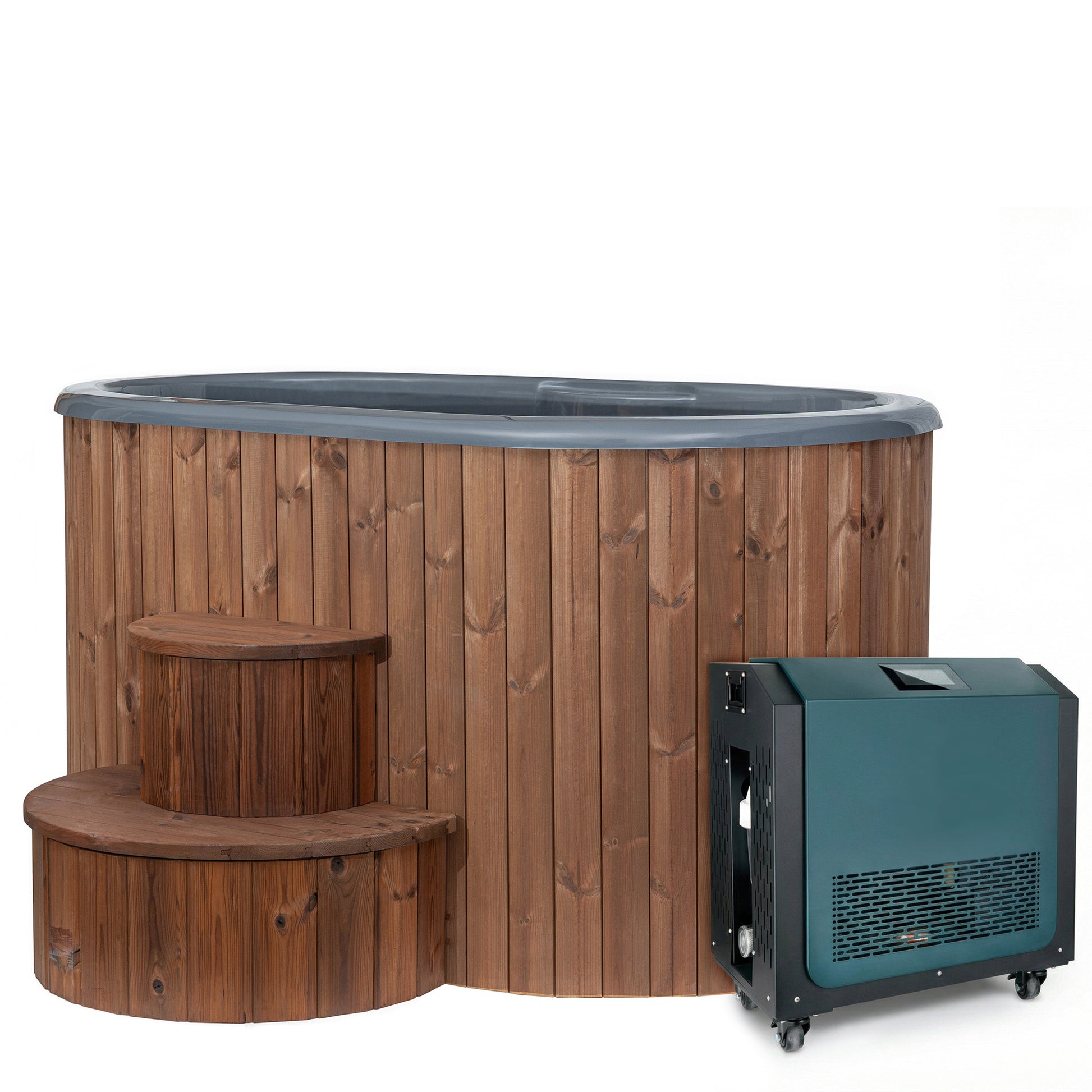 SaunaLife S2NC Soak Series 2-Person Cold Plunge Tub with Chiller, Natural, installed view 5