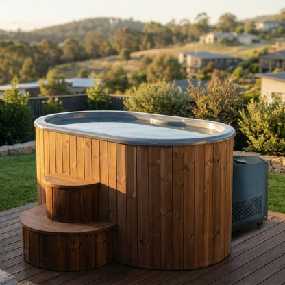 SaunaLife S2NC Soak Series 2-Person Cold Plunge Tub with Chiller, Natural, installed view 6