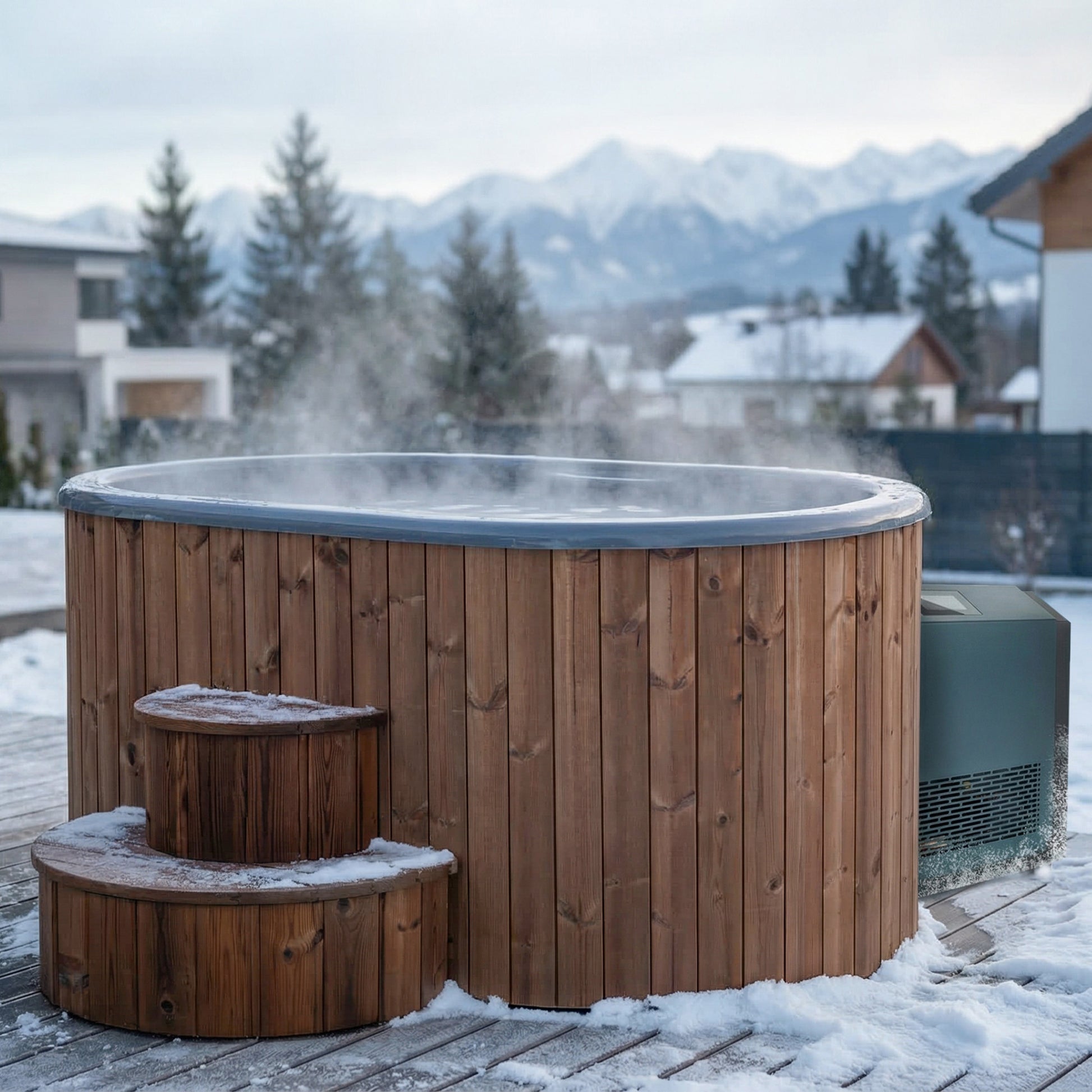 SaunaLife S2NC Soak Series 2-Person Cold Plunge Tub with Chiller, Natural, installed view 7