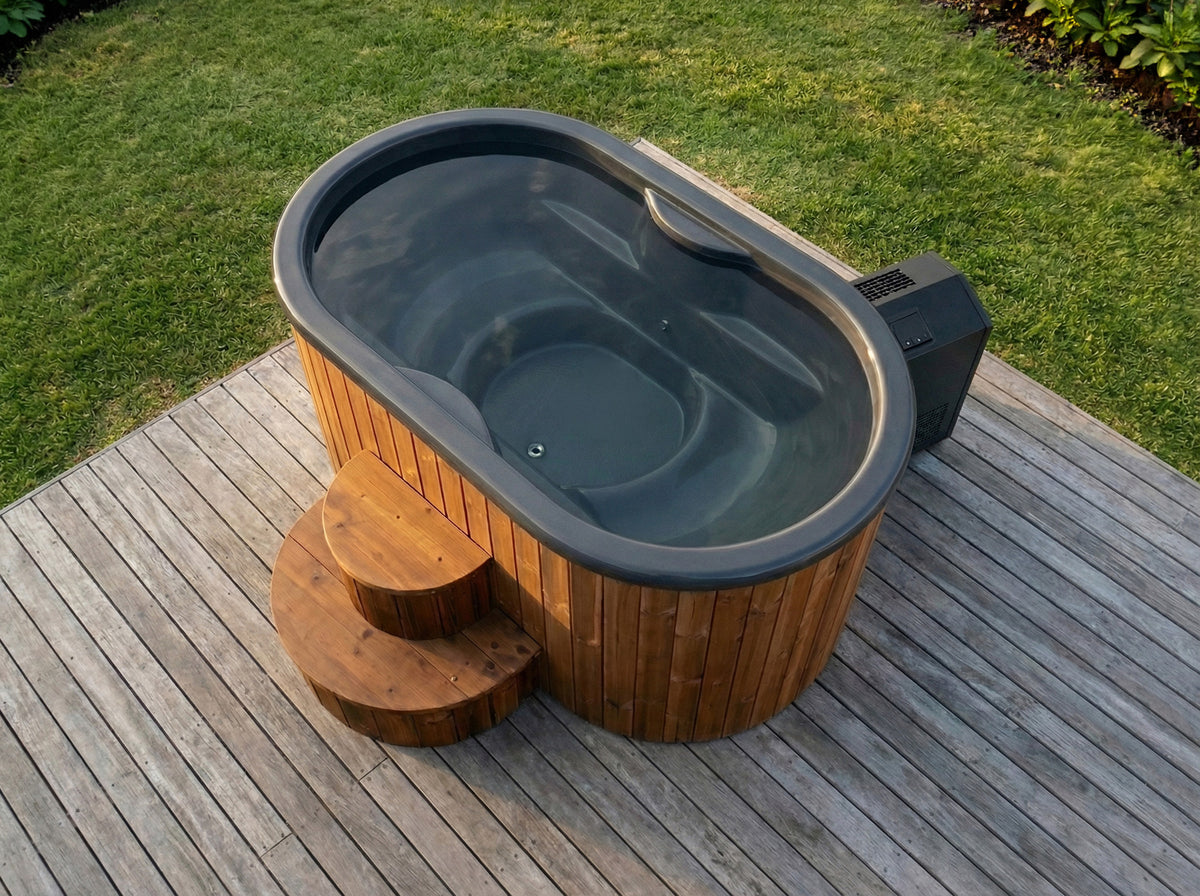 SaunaLife S2NC Soak Series 2-Person Cold Plunge Tub with Chiller, Natural, installed view 8