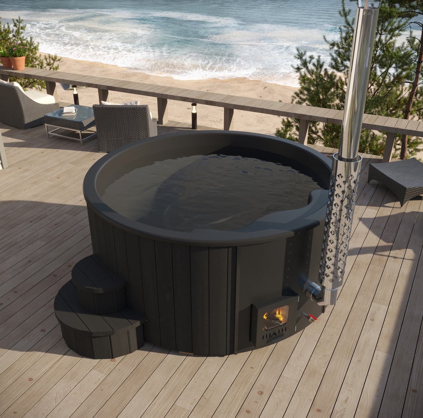 SaunaLife S4B Soak Series 6-Person Wood-Fired Hot Tub, Black