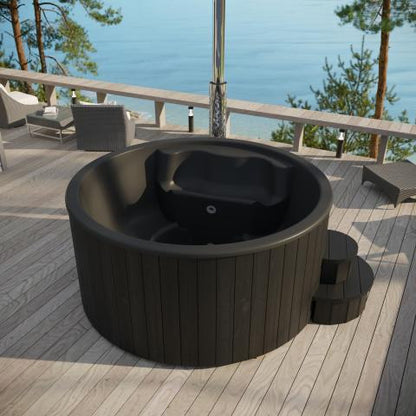 SaunaLife S4B Soak Series 6-Person Wood-Fired Hot Tub, Black, installed view 4