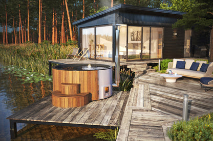 SaunaLife S4N Soak Series 6-Person Wood-Fired Hot Tub, Natural, installed view 3