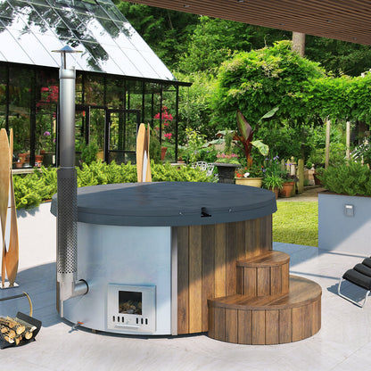 SaunaLife S4N Soak Series 6-Person Wood-Fired Hot Tub, Natural, installed view 5