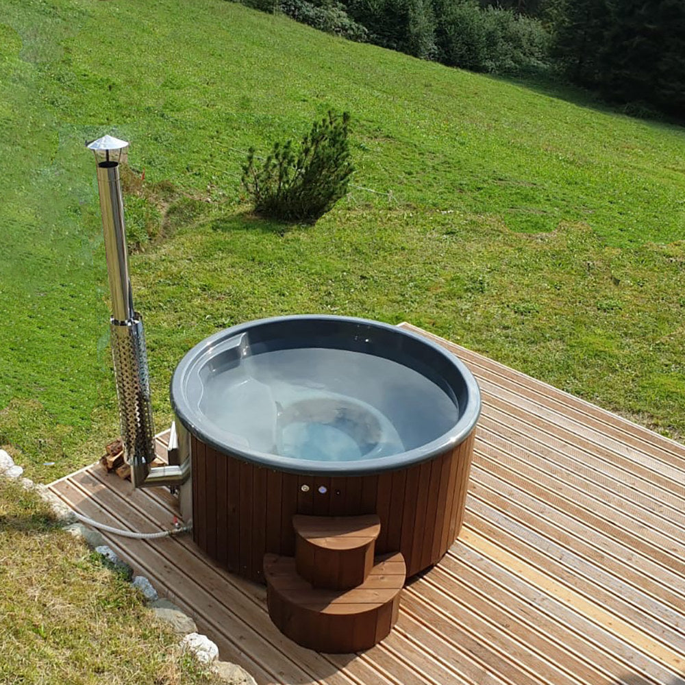 SaunaLife S4N Soak Series 6-Person Wood-Fired Hot Tub, Natural, installed view 6