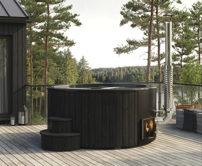 SaunaLife S6B Soak Series 7-Person Wood-Fired Hot Tub, Black, installed view 2
