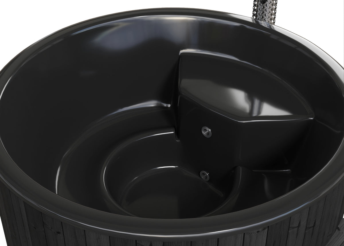 SaunaLife S6B Soak Series 7-Person Wood-Fired Hot Tub, Black, installed view 3