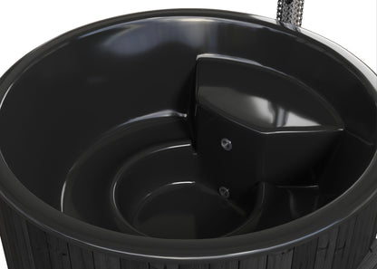 SaunaLife S6B Soak Series 7-Person Wood-Fired Hot Tub, Black, installed view 3