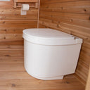 Separett Tiny Toilet Model 1270 fitted against the cedar wall inside a LeisureCraft Skylight