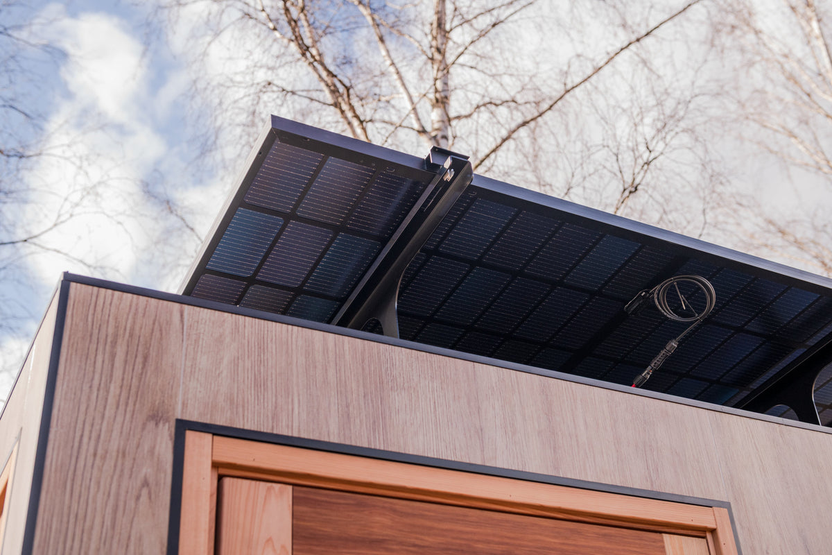 ThermaSol Solaris solar array raised open on the cabin roof