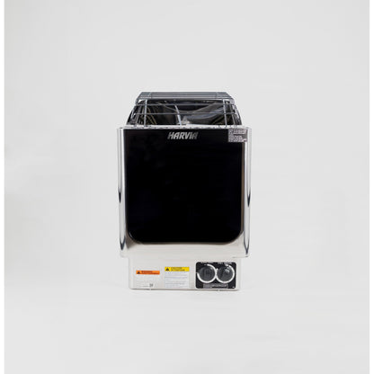 Front view of the Harvia KIP B wall-mounted sauna heater with its built-in control dials