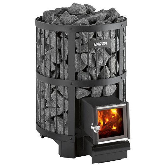 Harvia Legend 240 SL wood stove with the extended firebox for through-wall feeding