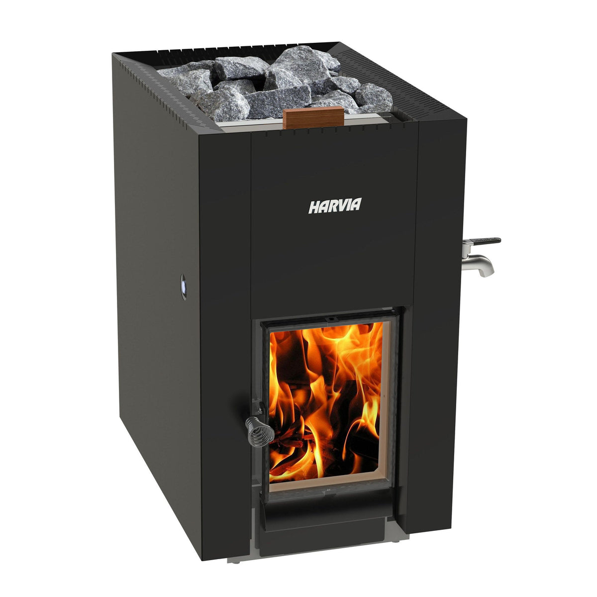 Harvia Linear 22 GreenFlame ES wood-burning sauna stove with front water tank