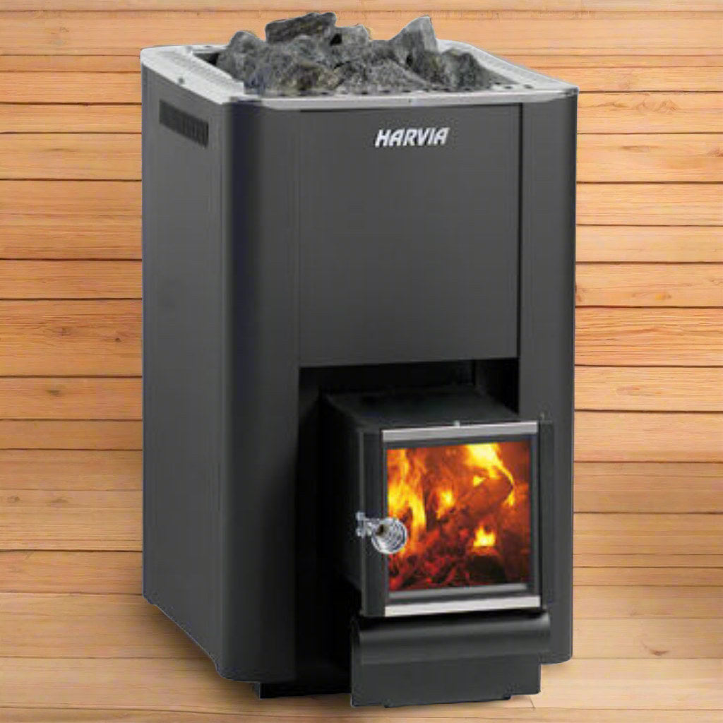 Harvia Pro 20 SL wood stove with the extended firebox for feeding from an adjacent room