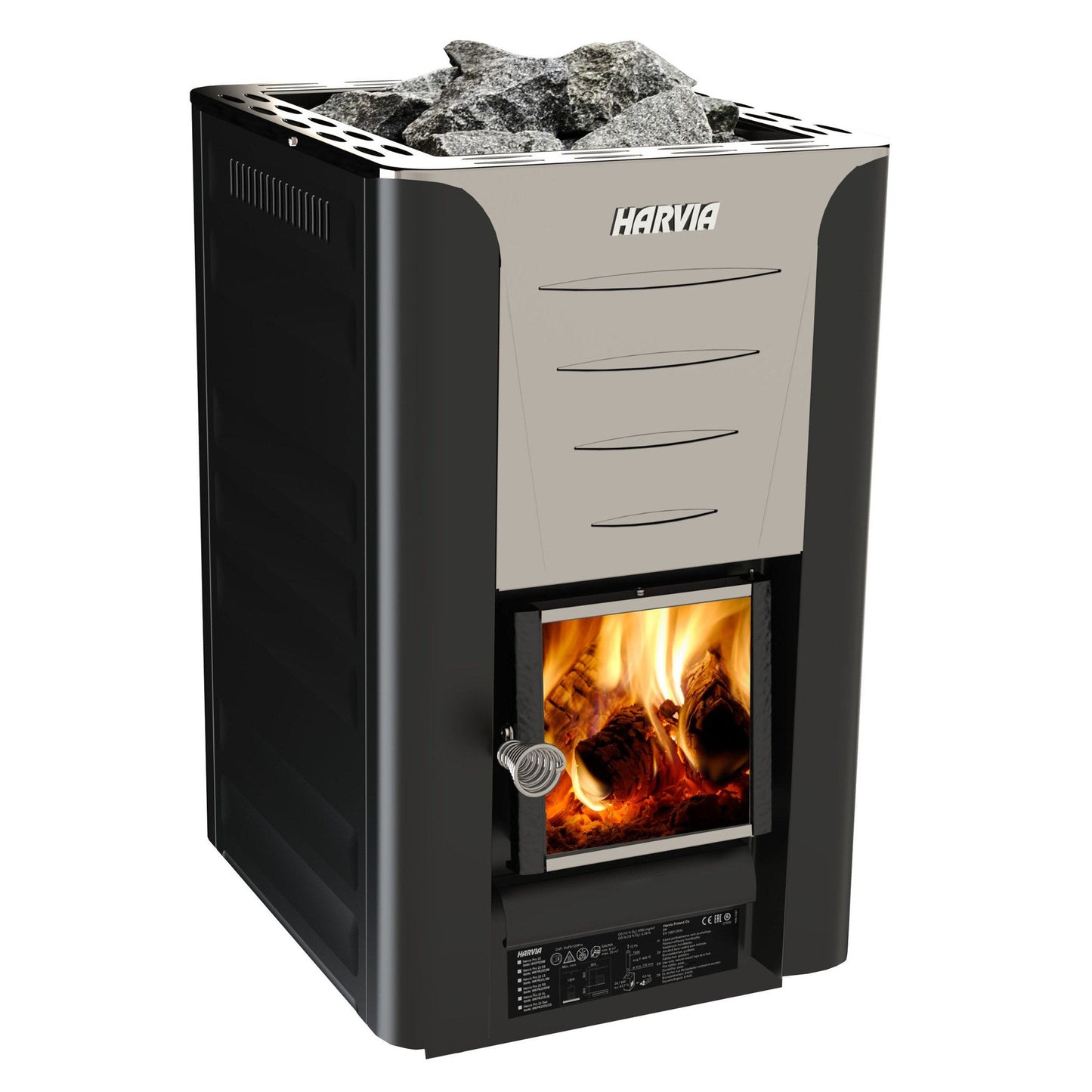 Harvia Pro 20 wood-burning sauna stove with cast-iron glass hatch