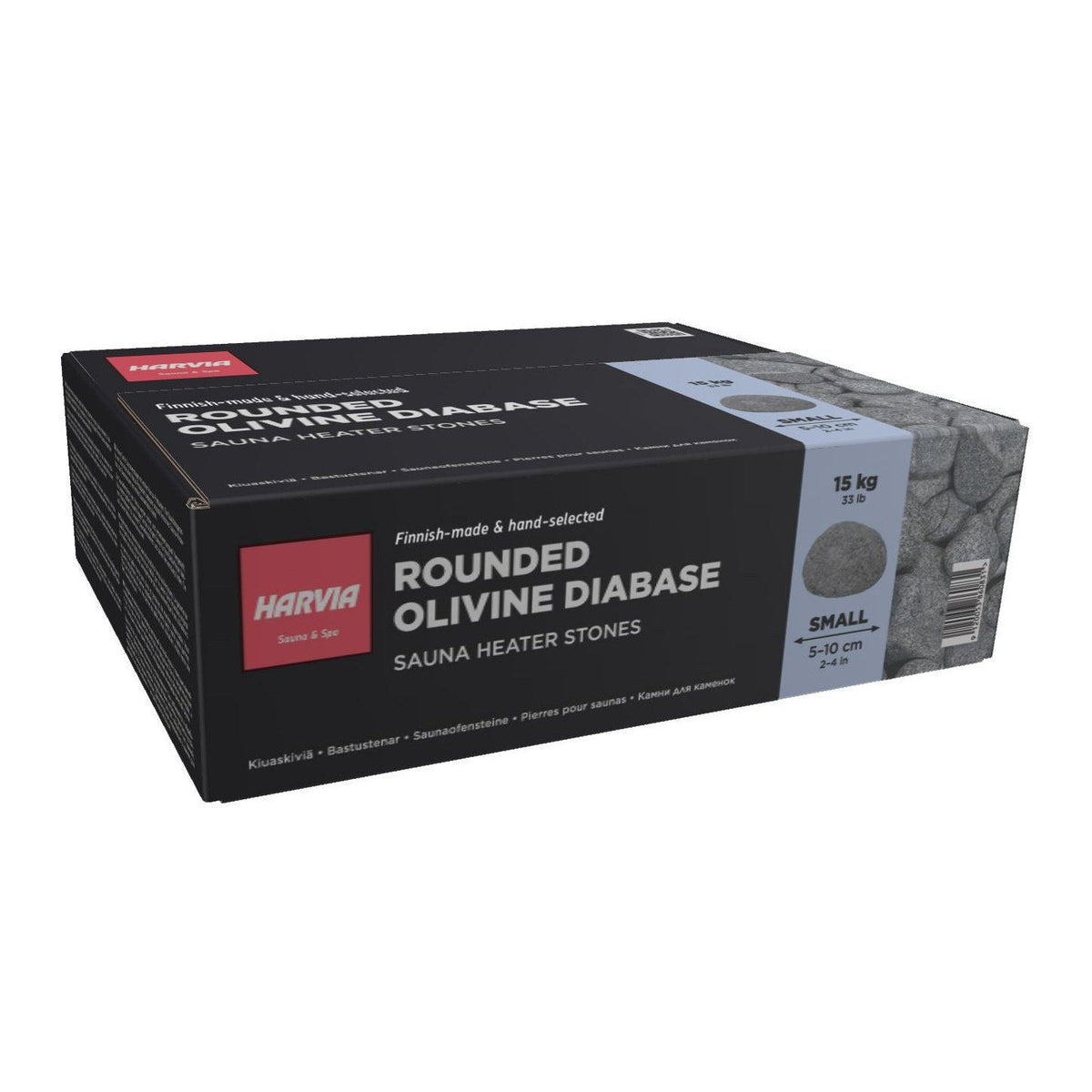 Harvia R-991 rounded olivine diabase sauna stones, 15 kg 33 lb carton, 2 to 4 inch grade