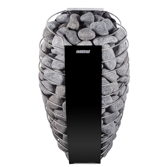 Harvia Spirit electric sauna heater, open steel spiral filled with rounded sauna stones
