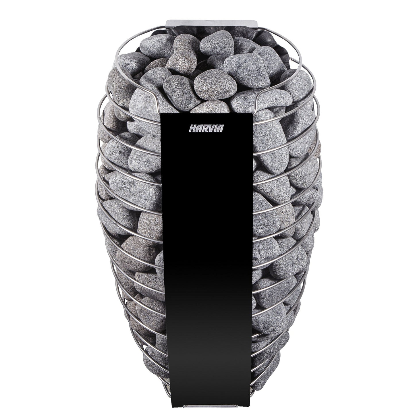 Harvia Spirit electric sauna heater, open steel spiral filled with rounded sauna stones