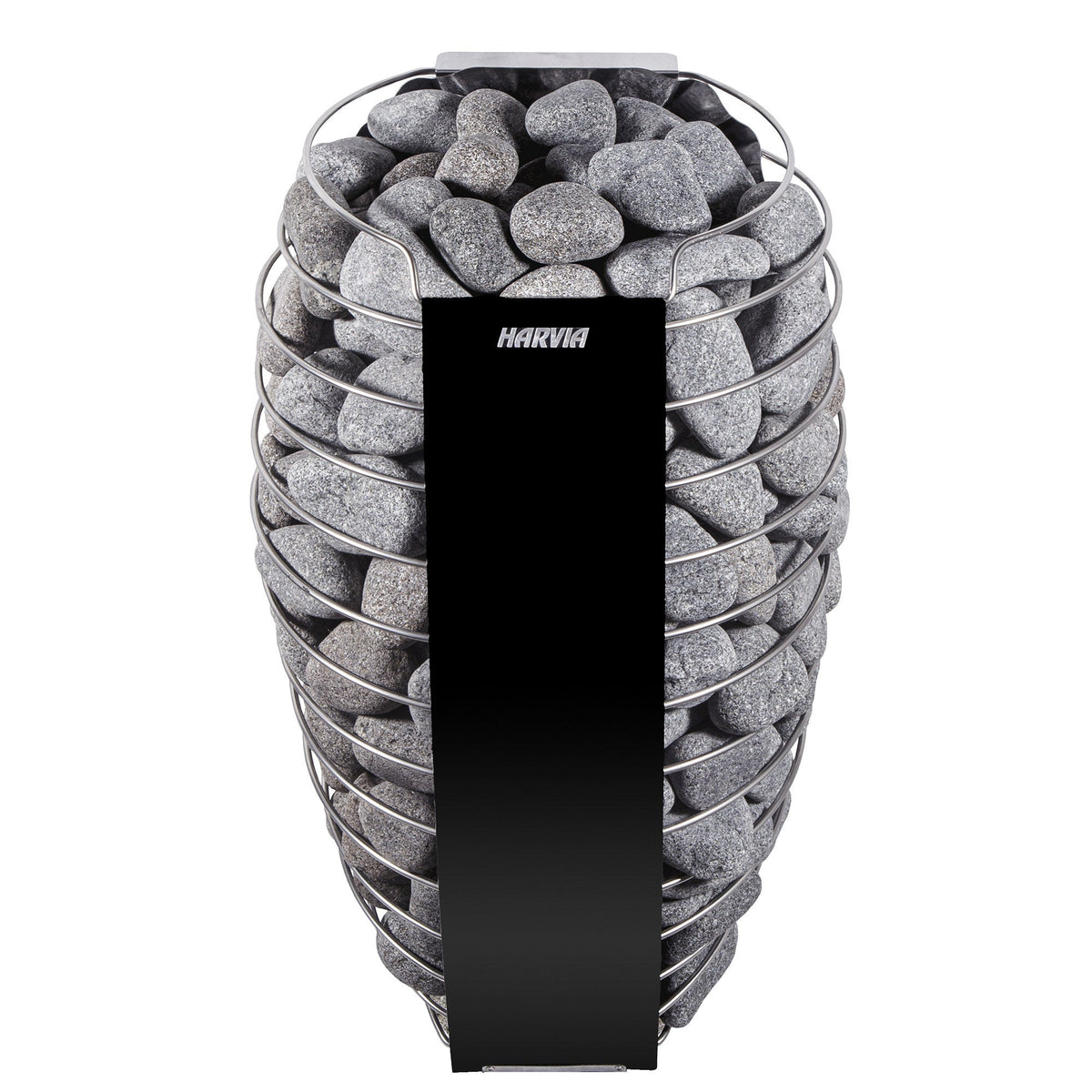 Harvia Spirit electric sauna heater, open steel spiral filled with rounded sauna stones