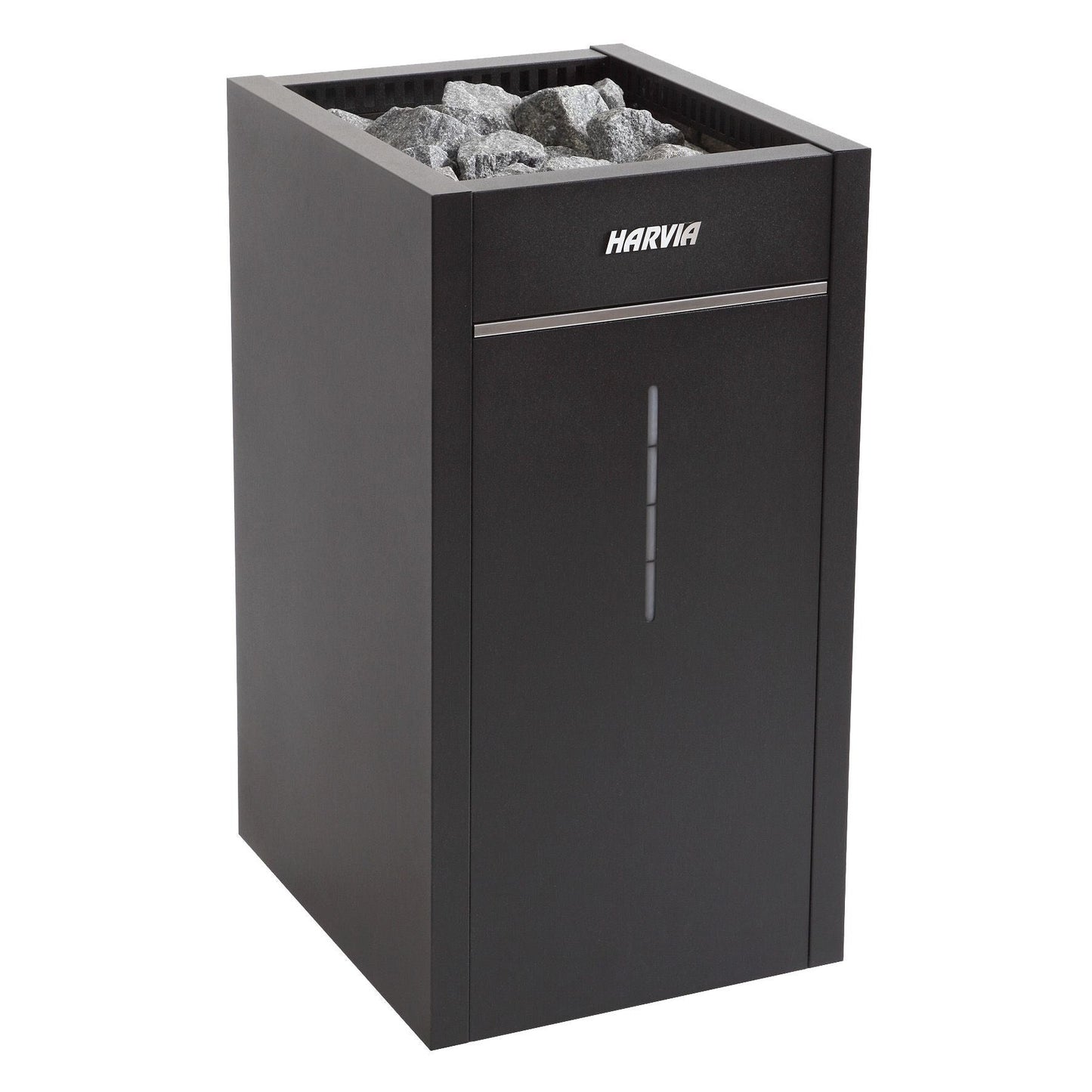 Harvia Virta Combi HL110SA electric sauna heater in graphite black, with the stone space loaded