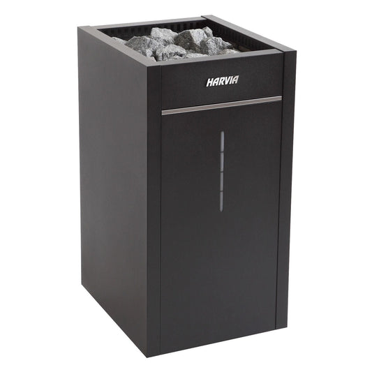 Harvia Virta Combi HL110SA electric sauna heater in graphite black, with the stone space loaded