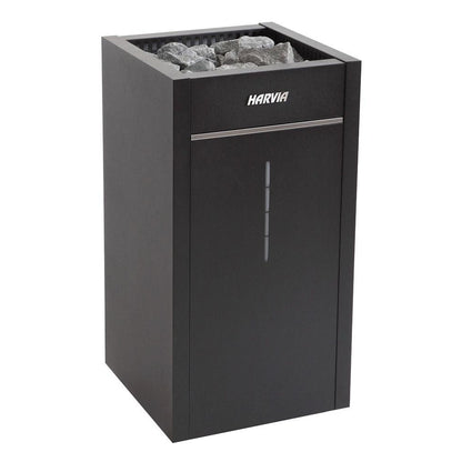 Harvia Virta Combi HL80SA electric sauna heater in graphite black, with the stone space loaded
