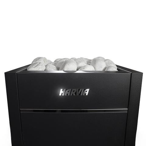 Harvia Virta HL90E electric sauna heater seen from above with the stone space loaded