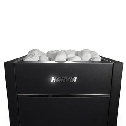 Harvia Virta HL90E electric sauna heater seen from above with the stone space loaded