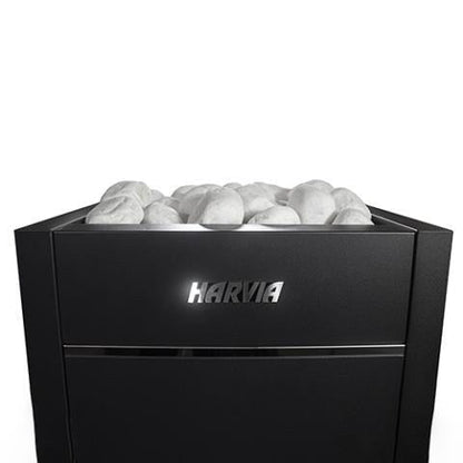 Harvia Virta HL90E electric sauna heater seen from above with the stone space loaded